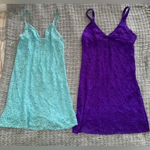 Victoria's Secret Lace Chemise Slip in Aqua & Purple